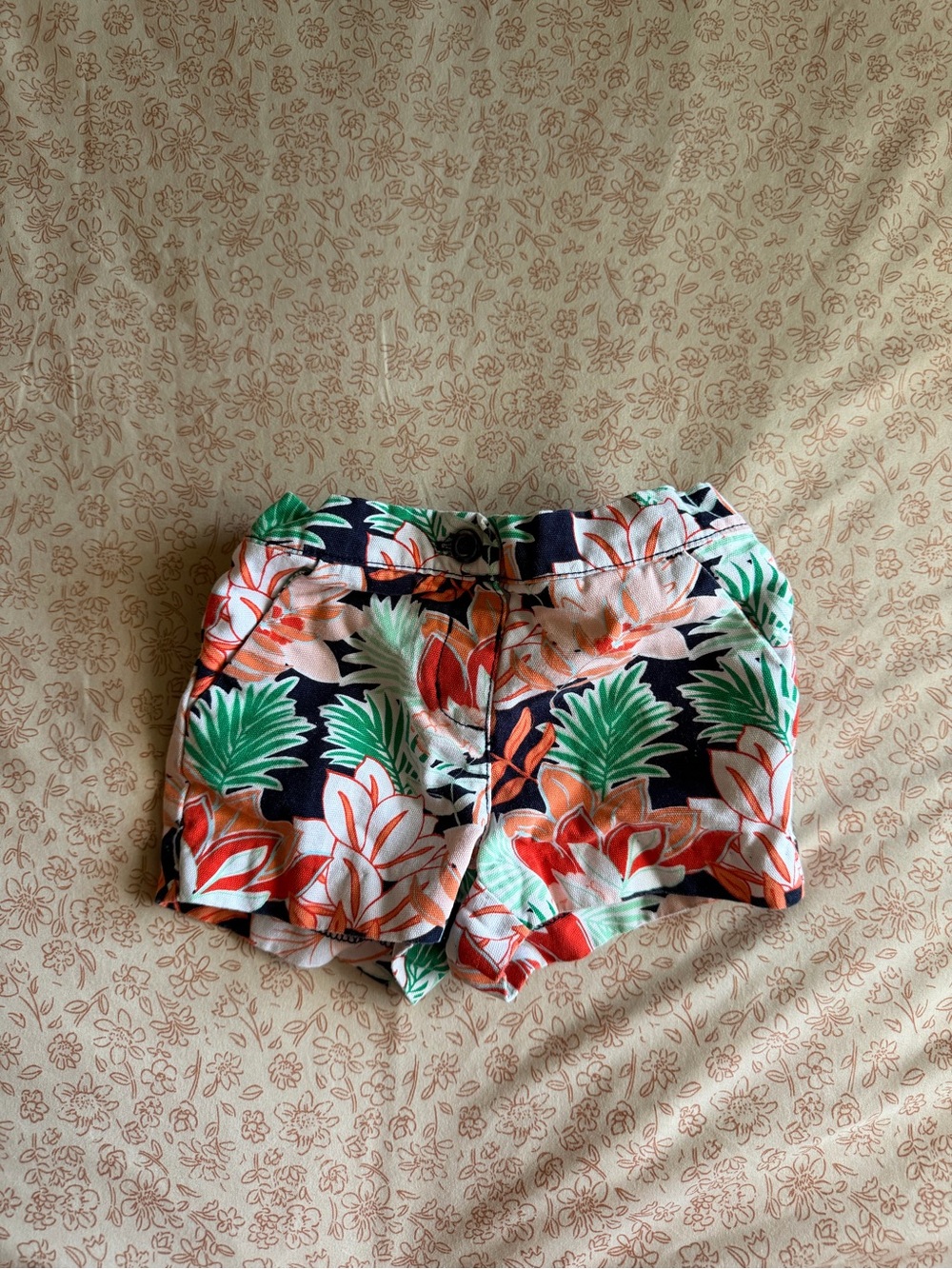 Janie and Jack Navy Floral Tropical Shorts with Green & Coral Print